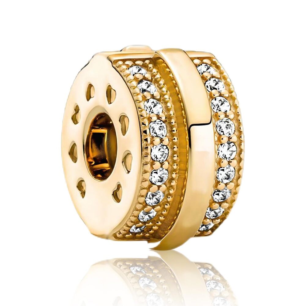 6812 Gold Sparkling Pavé Lines Clip Charm for 925 Sterling Silver Charm